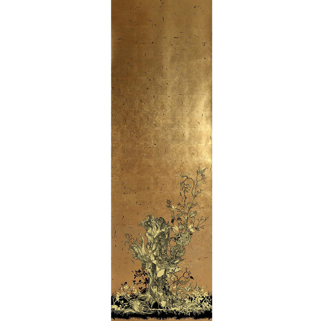 Golden Oriole Wallcovering Panels Black & Gold on Gold Leaf