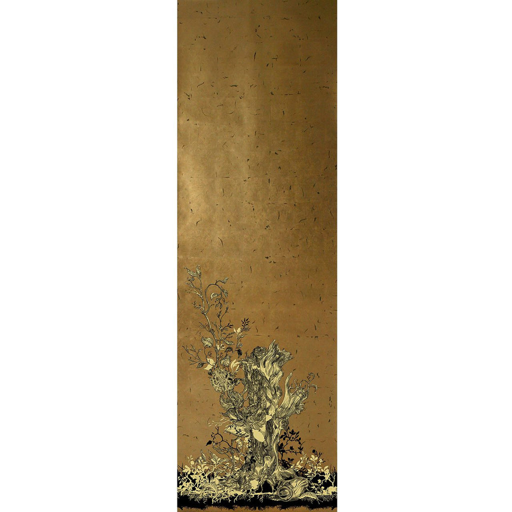 Golden Oriole Wallcovering Panels Black & Gold on Gold Leaf