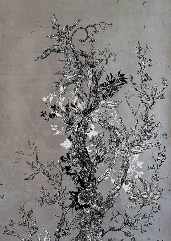 Golden Oriole Wallcovering Panels Silver & Black on Silver Leaf | Timorous Beasties