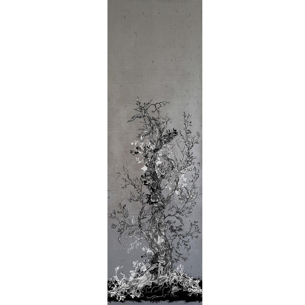 Golden Oriole Wallcovering Panels Silver & Black on Silver Leaf