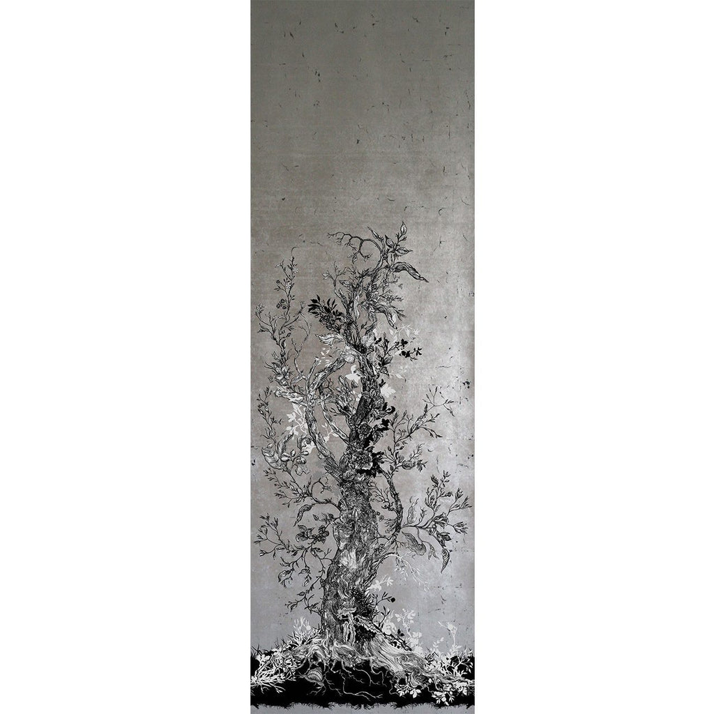 Golden Oriole Wallcovering Panels Silver & Black on Silver Leaf