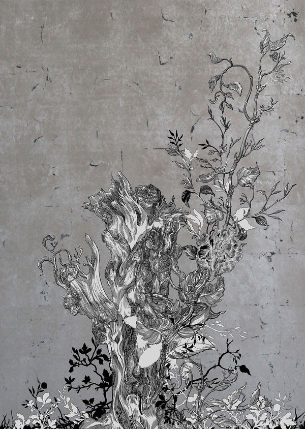 Golden Oriole Wallcovering Panels Silver & Black on Silver Leaf | Timorous Beasties