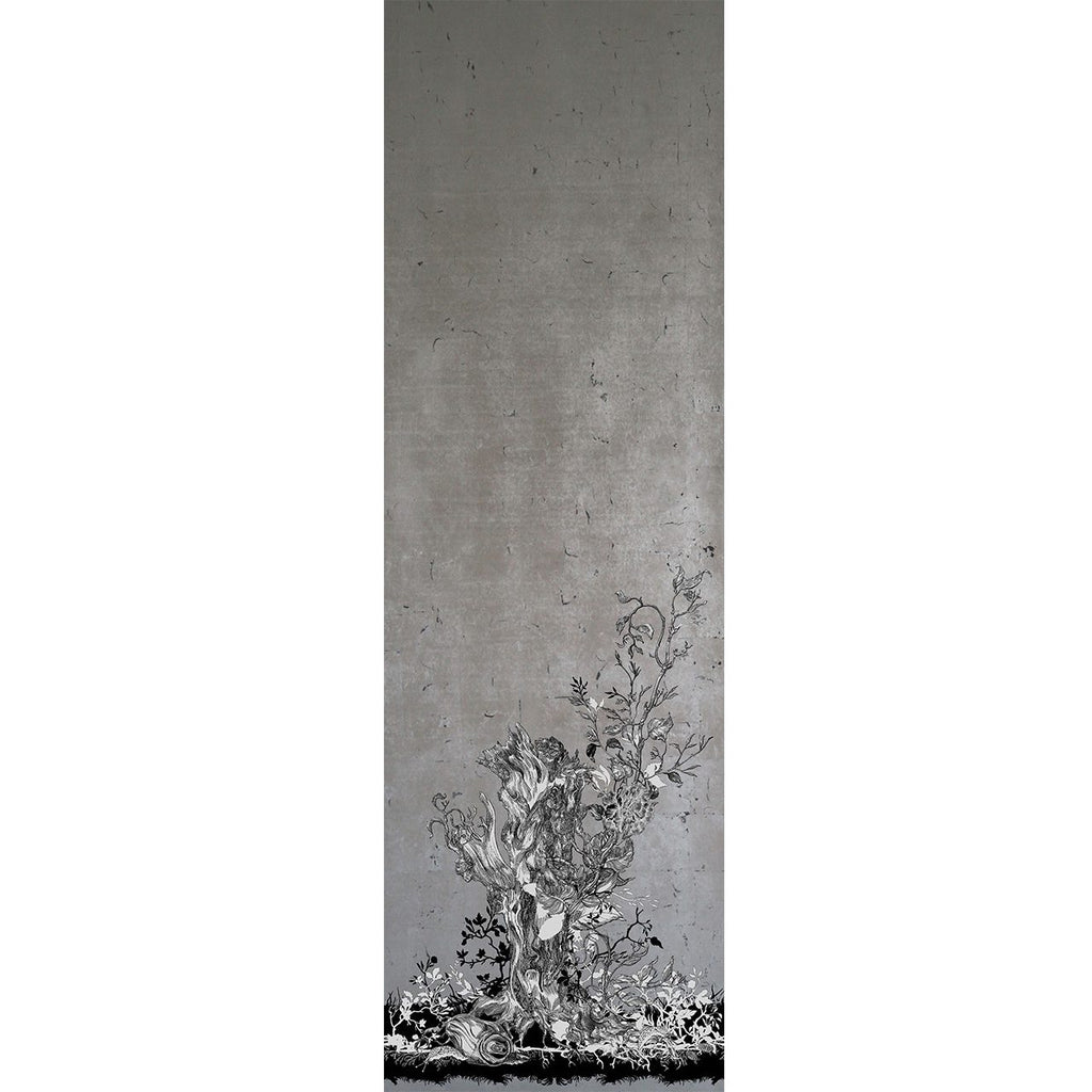 Golden Oriole Wallcovering Panels Silver & Black on Silver Leaf