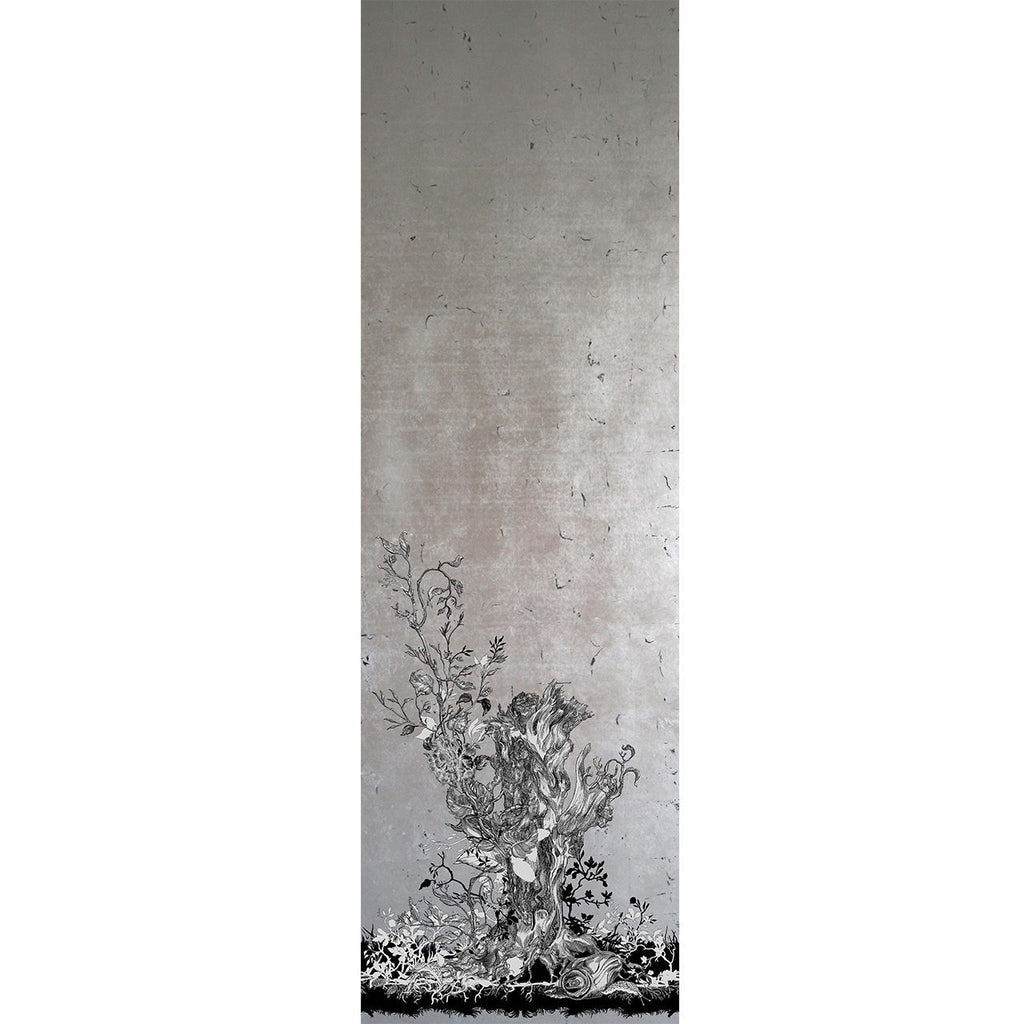 Golden Oriole Wallcovering Panels Silver & Black on Silver Leaf