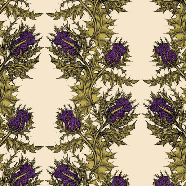 Grand Thistle Gold & Purple on Cream | Timorous Beasties Wallcovering