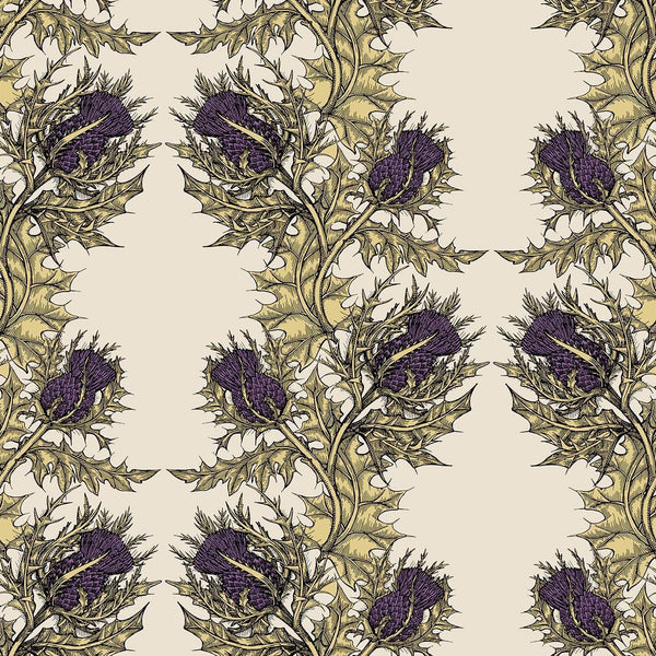 Grand Thistle Gold & Purple on Cream | Timorous Beasties Wallcovering