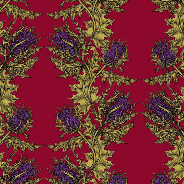 Grand Thistle Gold & Purple on Red | Timorous Beasties Wallcovering