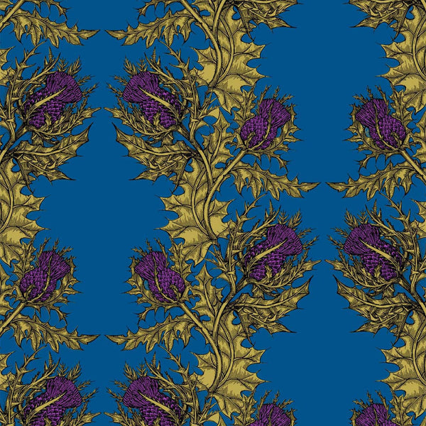 Grand Thistle Gold & Purple on Dark Blue | Timorous Beasties Wallcovering