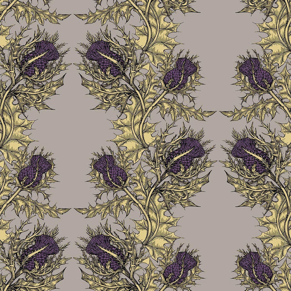 Grand Thistle Gold & Purple on Stone | Timorous Beasties Wallcovering