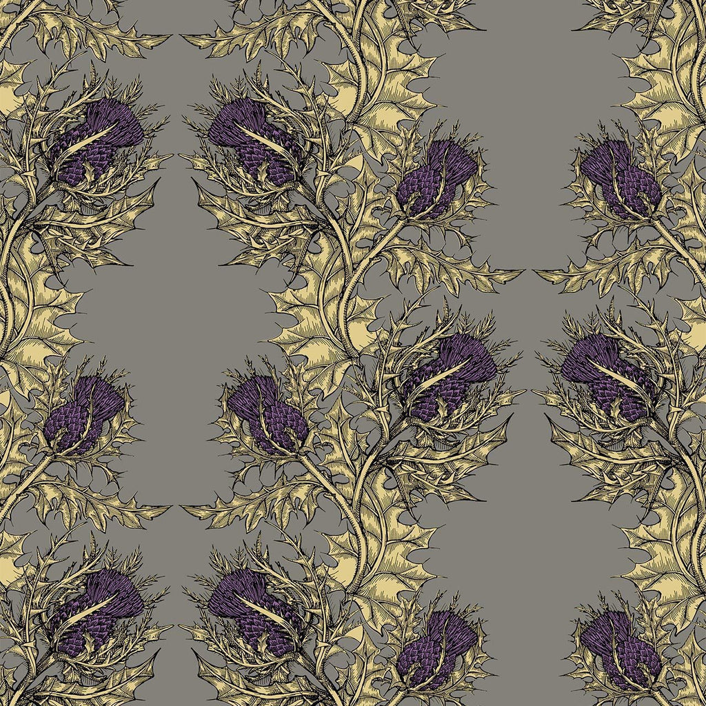 Grand Thistle Gold & Purple on Grey