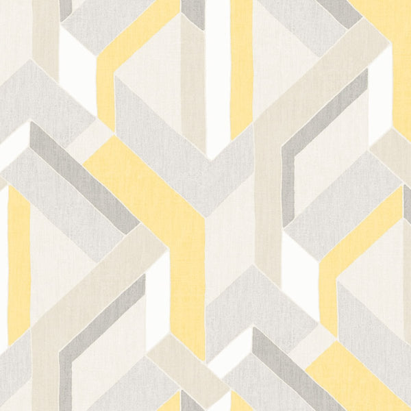 Harriet Geometric Canary - Off-White Commercial Wallcovering | Koroseal