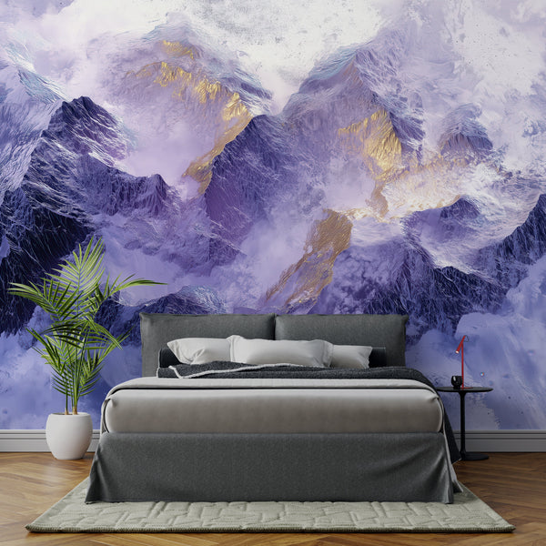 Lavender Mist Peaks Mural (Adrian) Wallcovering | DW Bespoke Studios