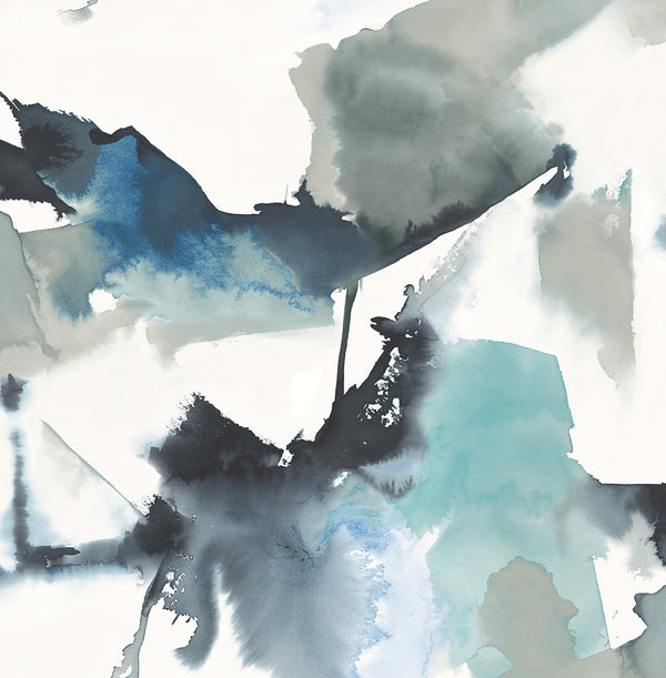 Malibu Ps Watercolor Block Contemporary Abstract - Blue Lagoon | Peel and Stick Removable Wallcovering