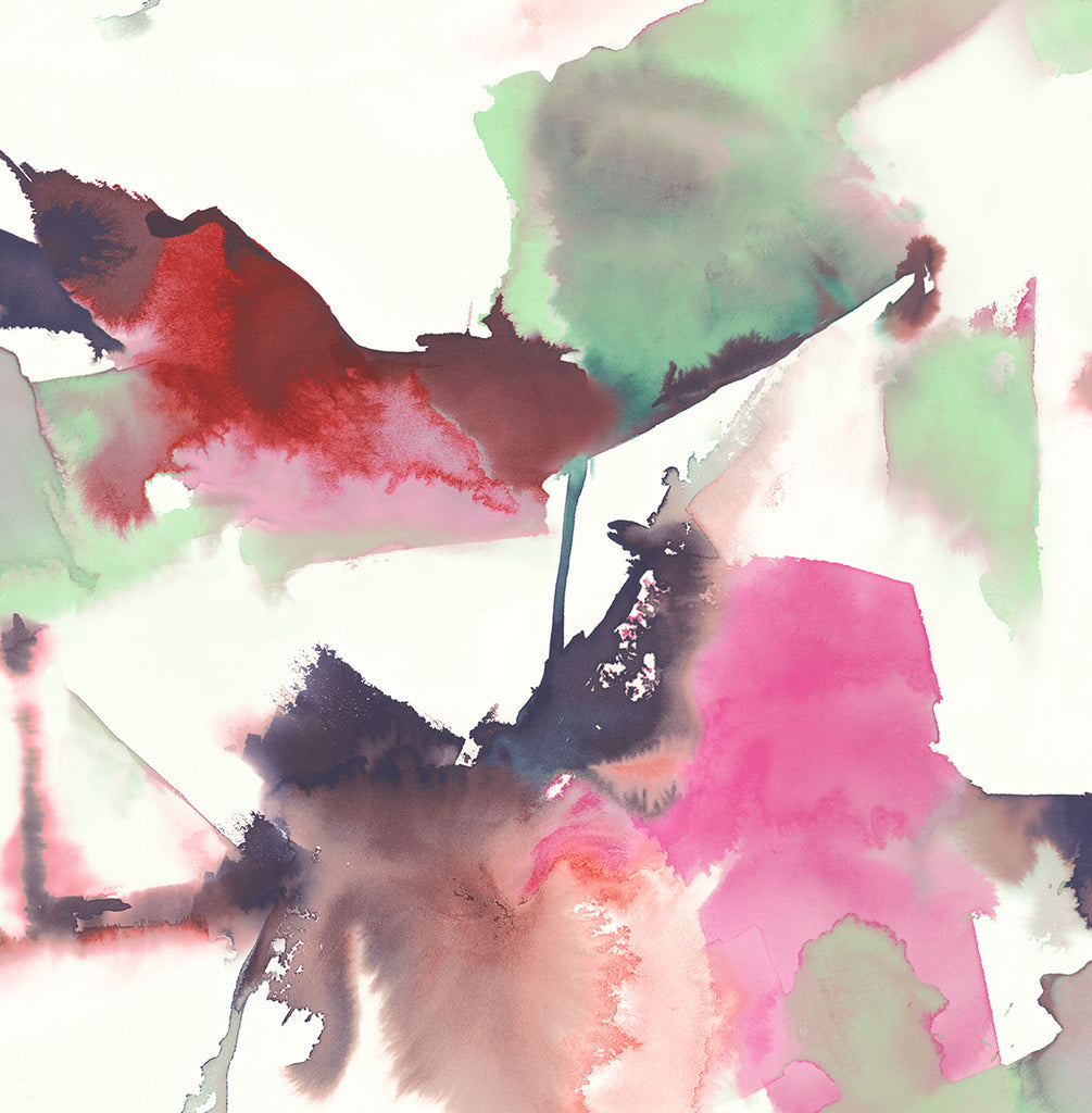 Malibu PS Watercolor Block Contemporary Abstract - Fuchsia & Mint Green | Peel and Stick Removable Wallpaper