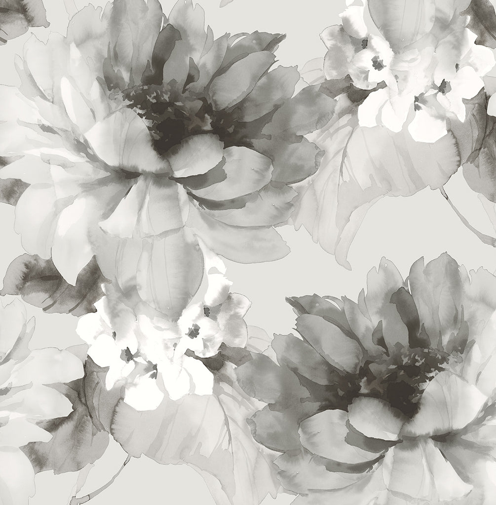 Malibu PS Watercolor Floral Contemporary Floral - Ash & Metallic Silver | Peel and Stick Removable Wallpaper