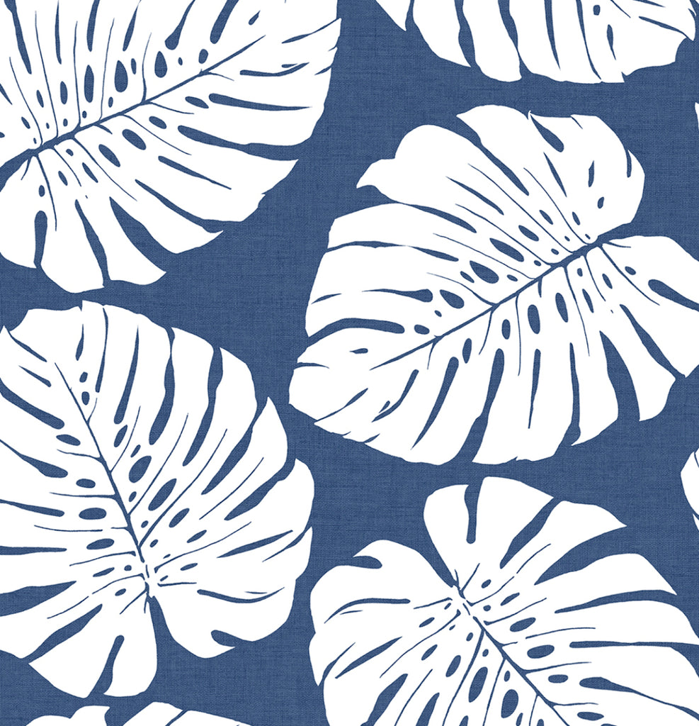 Malibu PS Monstera Leaf Tropical Botanical - Blue | Peel and Stick Removable Wallpaper