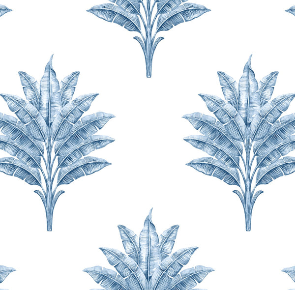 Malibu Ps Sea Breeze Palm Coastal Botanical - Coastal Blue | Peel and Stick Removable Wallcovering
