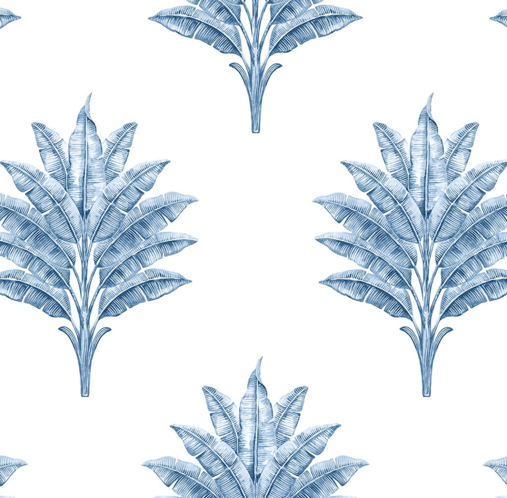 Malibu PS Sea Breeze Palm Coastal Botanical - Coastal Blue | Peel and Stick Removable Wallpaper