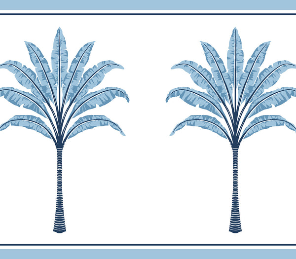 Malibu Ps Montgomery Palm Border Coastal Botanical - Blue Lake | Peel and Stick Removable Wallcovering