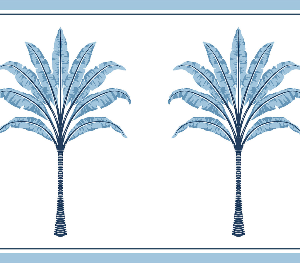 Malibu PS Montgomery Palm Border Coastal Botanical - Blue Lake | Peel and Stick Removable Wallpaper