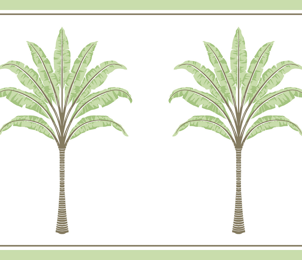 Malibu PS Montgomery Palm Border Coastal Botanical - Green Tea | Peel and Stick Removable Wallpaper