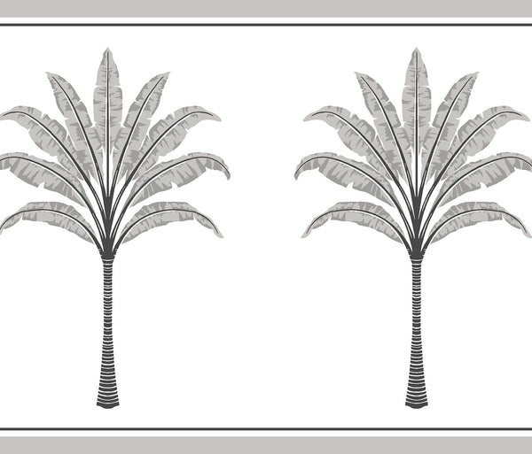 Malibu Ps Montgomery Palm Border Coastal Botanical - Harbor Grey | Peel and Stick Removable Wallcovering
