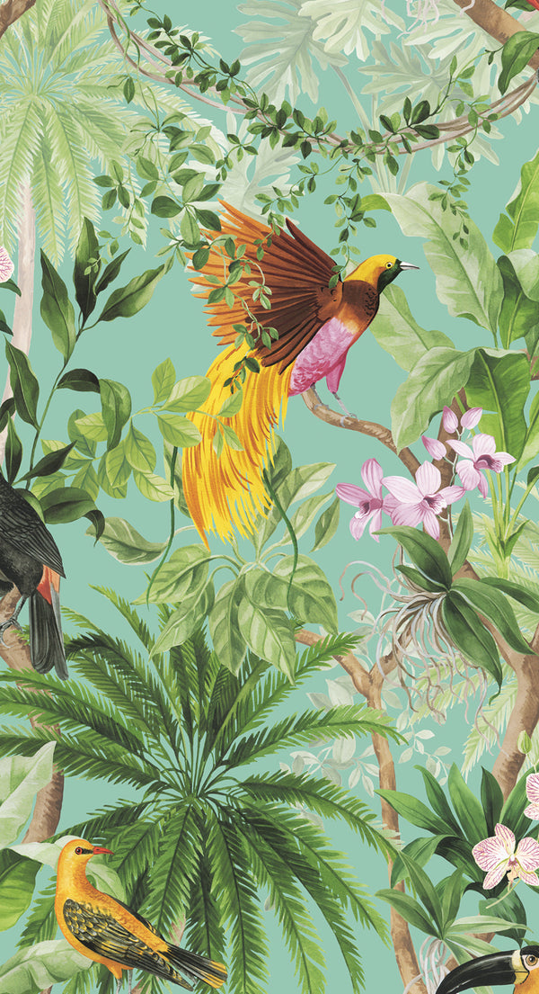 Malibu Ps Tropical Bird Tropical Botanical - Aqua | Peel and Stick Removable Wallcovering