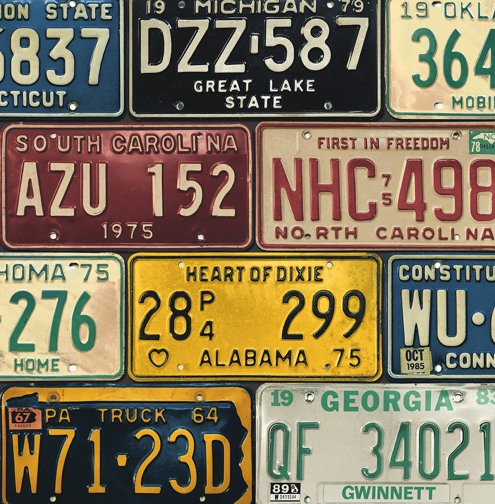 Malibu PS License Plates Traditional Novelty - Mutlicolored | Peel and Stick Removable Wallpaper