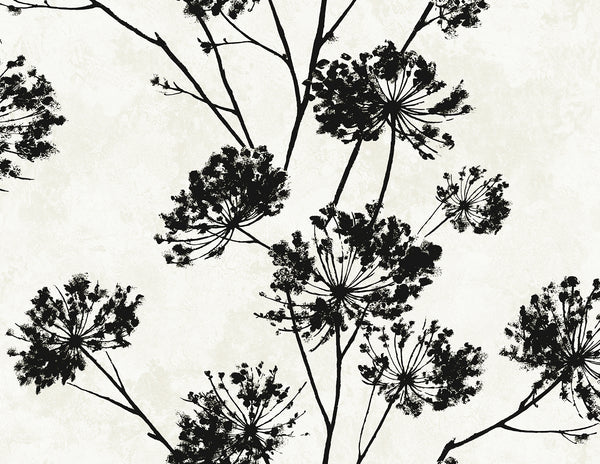 Malibu Ps Dandelion Floral Contemporary Botanical - Ebony | Peel and Stick Removable Wallcovering