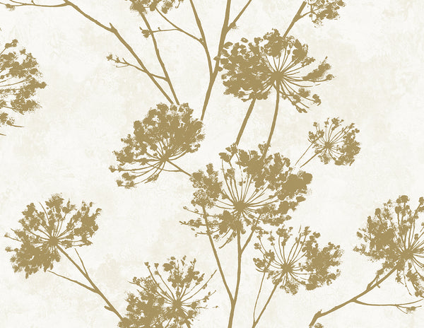 Malibu Ps Dandelion Floral Contemporary Botanical - Metallic Gold | Peel and Stick Removable Wallcovering