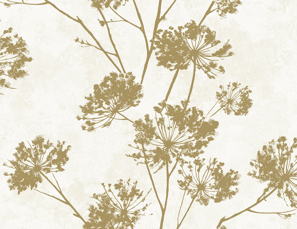 Malibu PS Dandelion Floral Contemporary Botanical - Metallic Gold | Peel and Stick Removable Wallpaper
