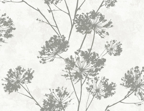Malibu Ps Dandelion Floral Contemporary Botanical - Metallic Silver | Peel and Stick Removable Wallcovering