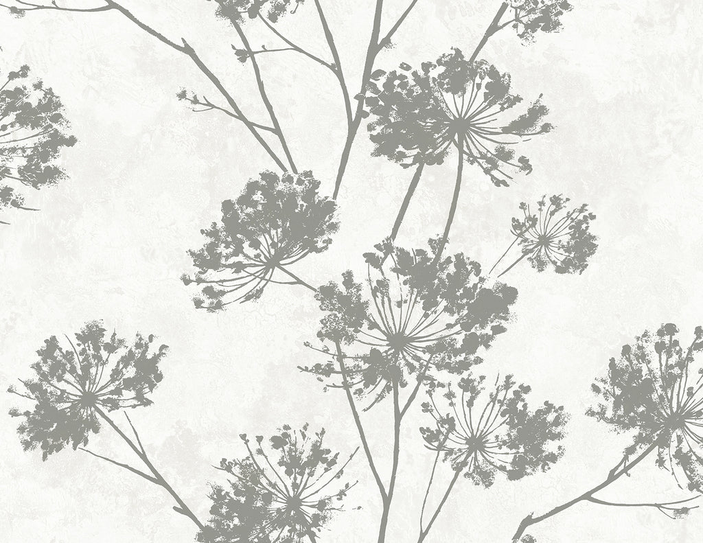 Malibu PS Dandelion Floral Contemporary Botanical - Metallic Silver | Peel and Stick Removable Wallpaper