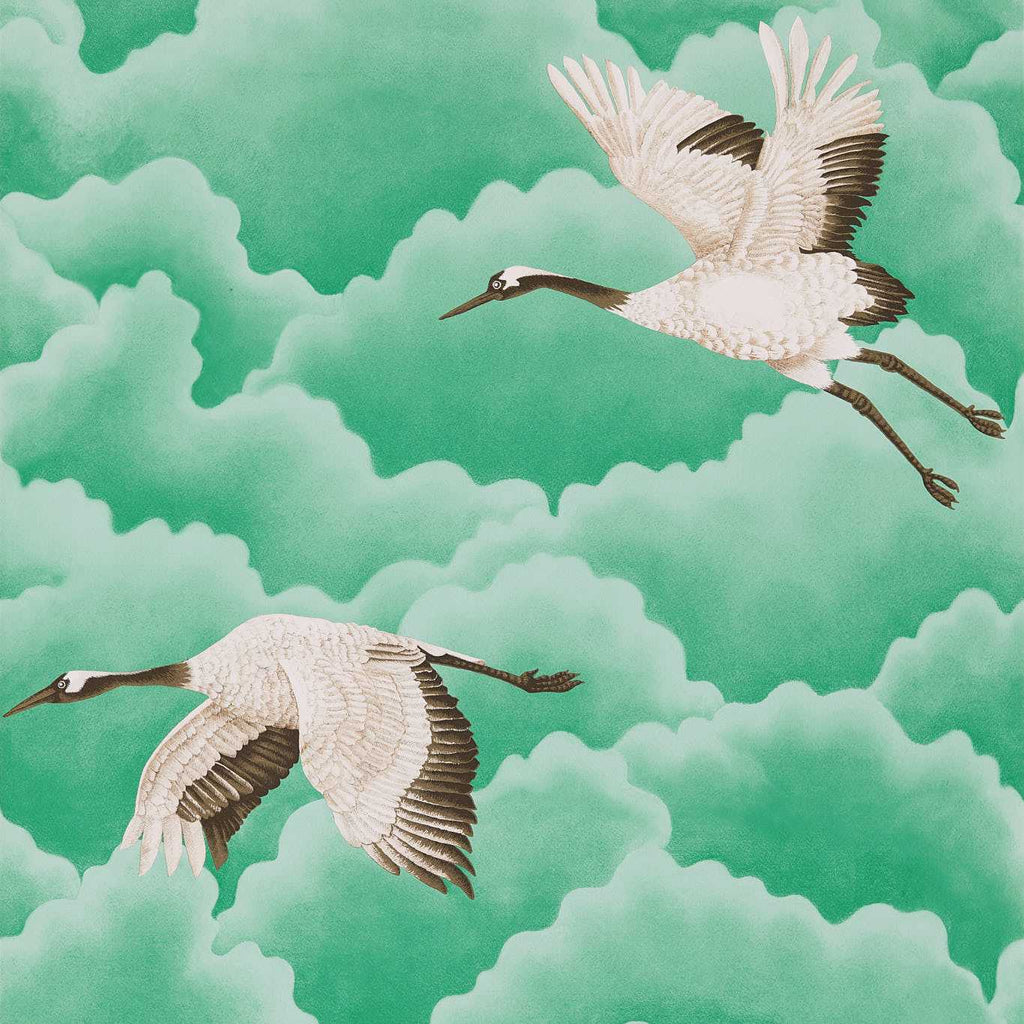 Cranes In Flight Emerald Wallcovering | Harlequin