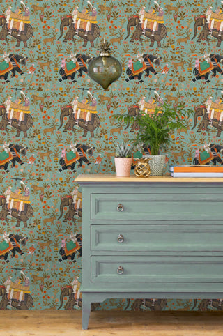 Hindustan Aquamarine - Blue, Green, Orange, Brown Wallcovering | Mind the Gap