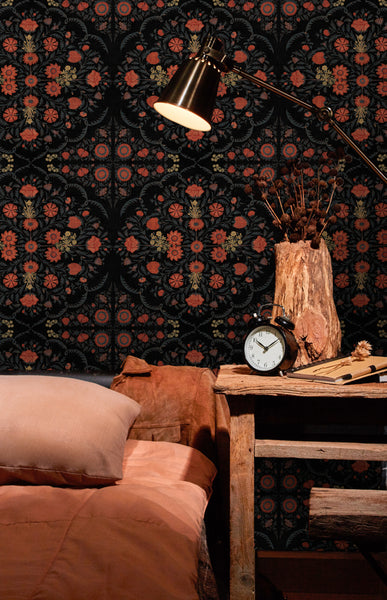 Hindu Bloom Anthracite Wallpaper | Mind The Gap