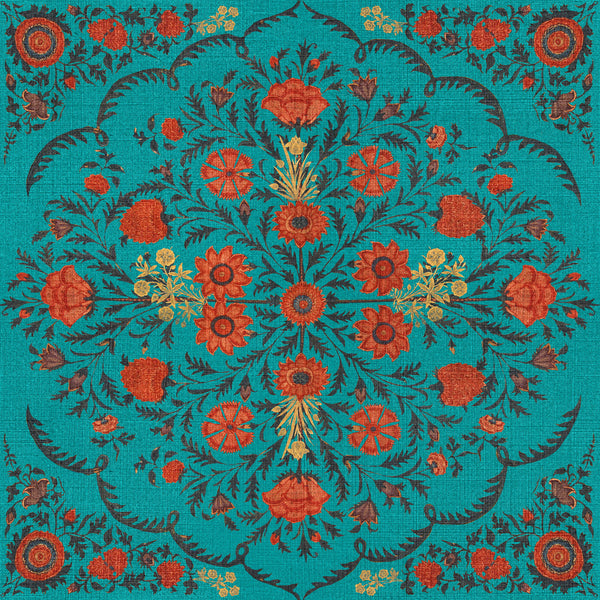 Hindu Bloom Topaz - Gold, Red, Turquoise Wallcovering | Mind the Gap
