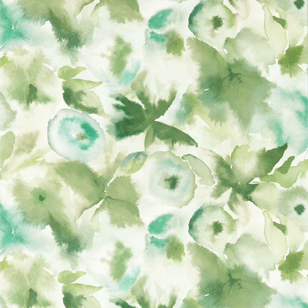 Flores Clover Kelly Aqua Wallcovering | Harlequin