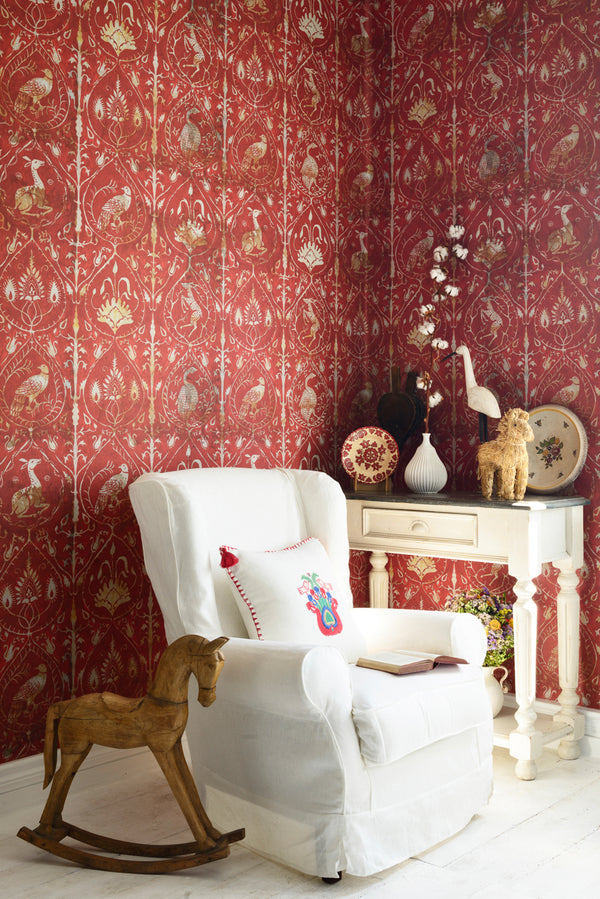 Hunter's Tapestry - Taupe, Red Wallcovering | Mind the Gap