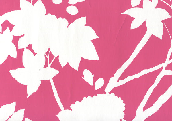 Happy Garden Background Magenta on White Screen Printed | China Seas