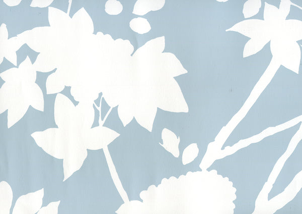 Happy Garden Background Windsor Blue on White Screen Printed | China Seas