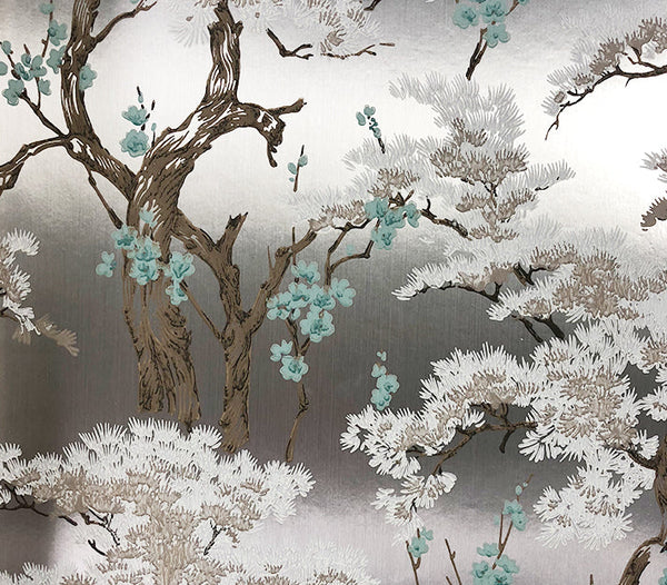 Harewood Foil - Silver Wallcovering | 1838 Wallcoverings