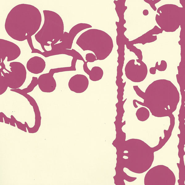 Hawthorne Magenta on Off White Screen Printed - Off-White Wallcovering | China Seas