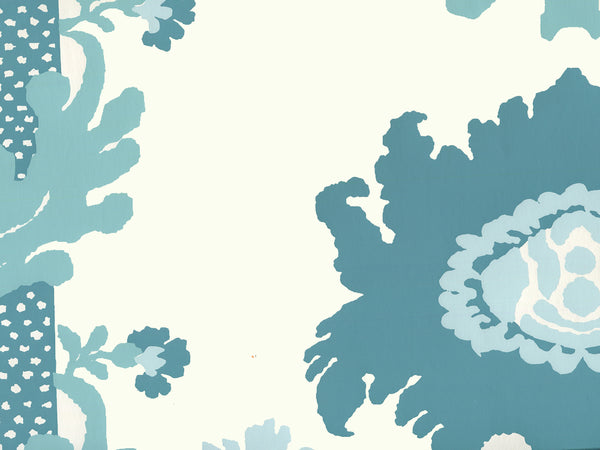 Henriot Floral Turquoise on Almost White Screen Printed | China Seas