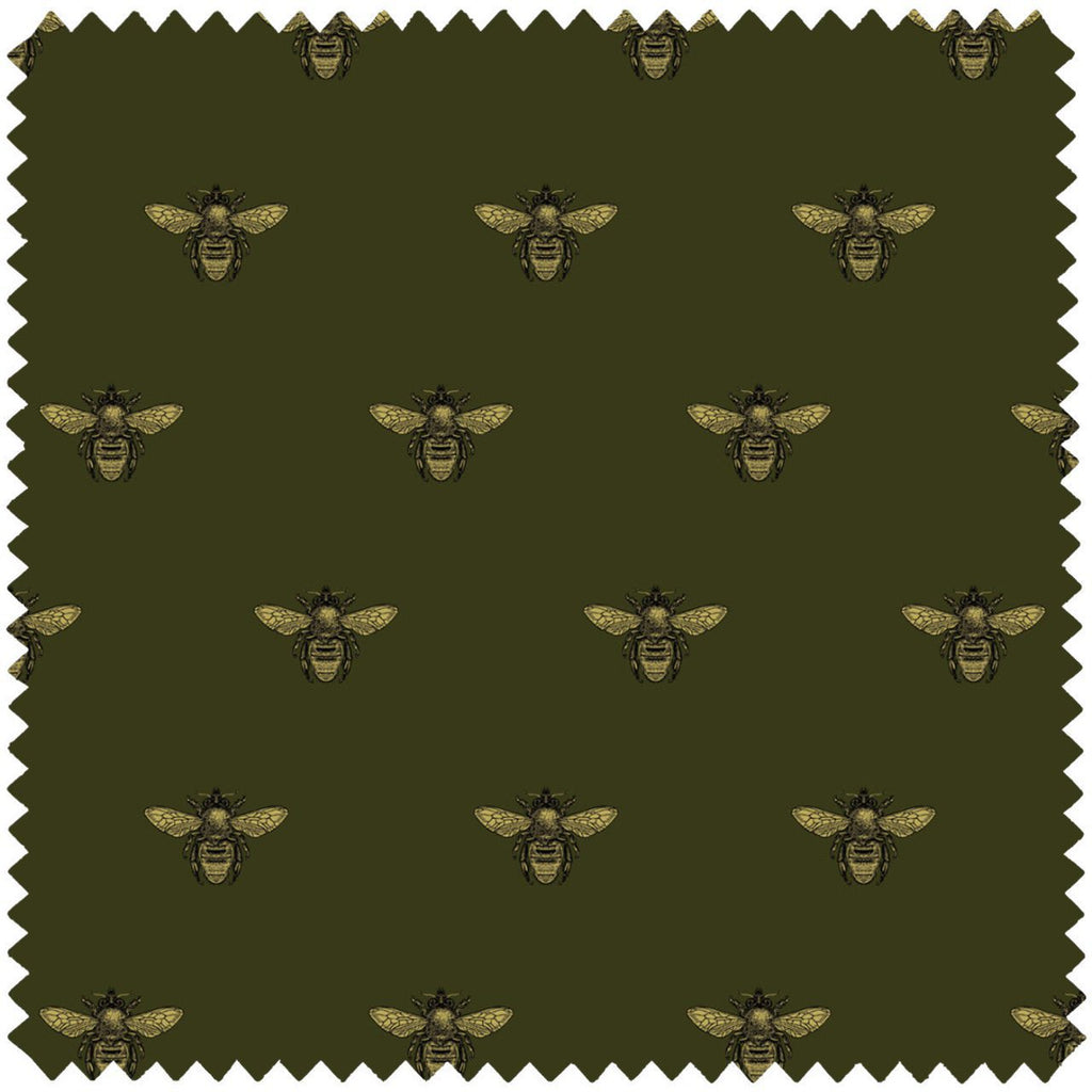 Honey Bee Hand Printed Velvet Black & Pale Gold on Olive