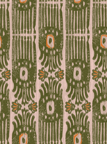 Ikat Notting Hill - Green, Beige, Orange Wallcovering | Mind the Gap