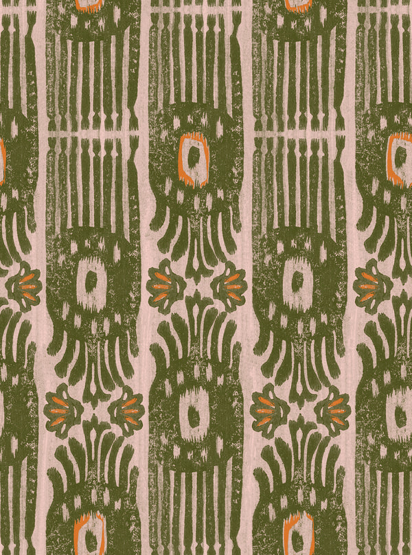 Ikat Notting Hill - Green, Beige, Orange Wallcovering | Mind the Gap