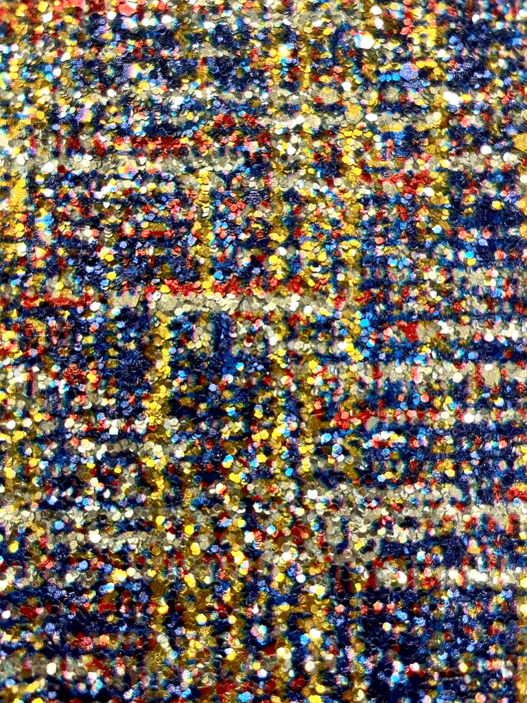 Hollywood Plaid Glitter Wallpaper - Gold/Blue/Red On Silver | Glitter Walls