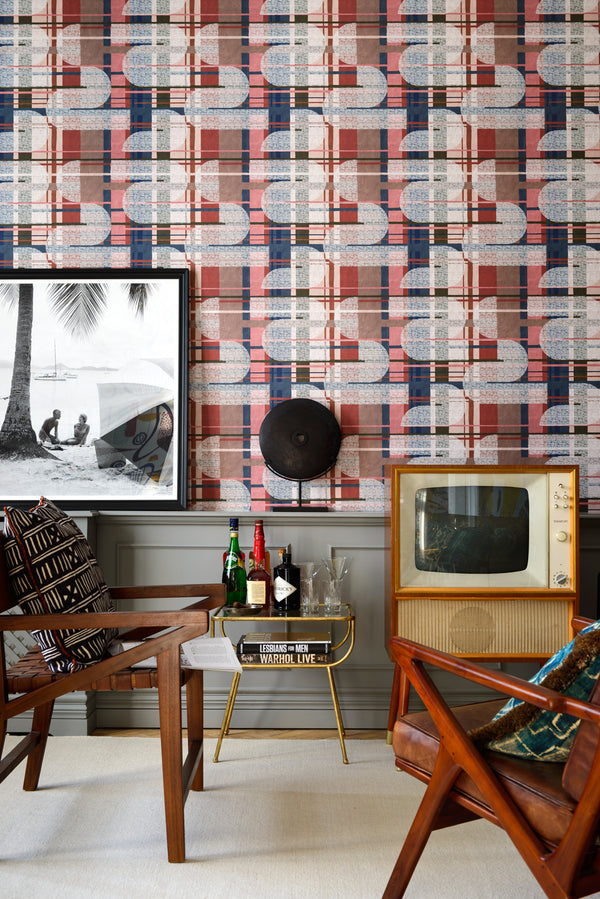 Interference - Taupe, Blue, Green, Red, Brown Wallcovering | Mind the Gap