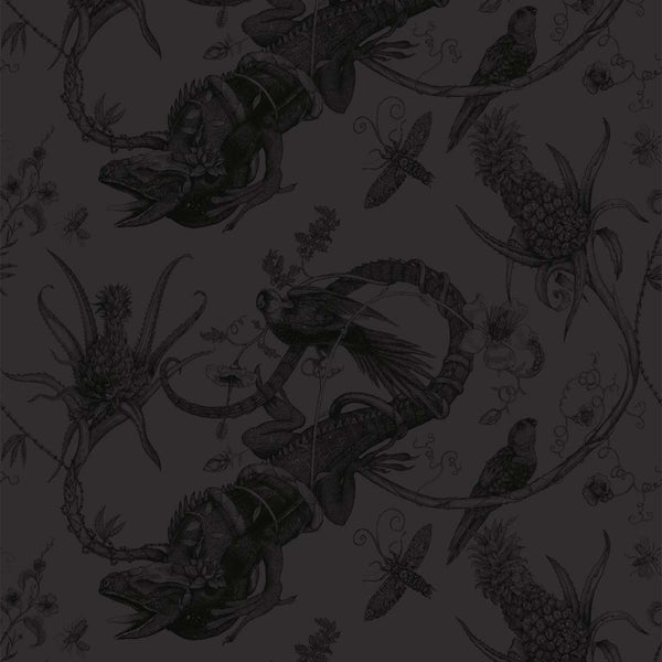 Iguana Superwide Black on Black | Timorous Beasties Wallcovering